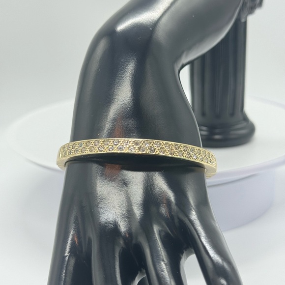 Gold Tone Pave Crystal Hinged Bangle Bracelet Made with Swarovski Crystals - Picture 3 of 11